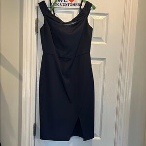 Guess Navy Off-Shoulder Midi Sheath Dress